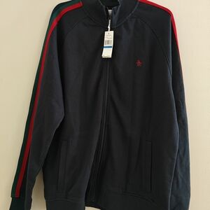 Men's Navy Sweater with Red and Green Stripes